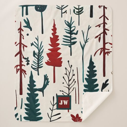 Elegant minimalistisch Abstract bos monogram Sherpa Deken (Voorkant)