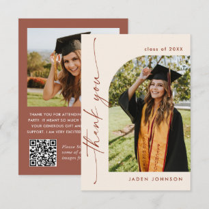 Elegant minimalistisch Afstuderen 2 foto QR code Bedankkaart