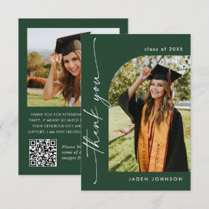 Elegant minimalistisch Afstuderen 2 foto QR code Bedankkaart