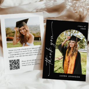 Elegant minimalistisch Afstuderen 2 foto QR code Bedankkaart