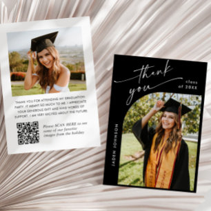 Elegant minimalistisch Afstuderen 2 foto QR code Bedankkaart