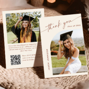 Elegant minimalistisch Afstuderen 2 foto QR code Bedankkaart