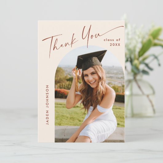 Elegant minimalistisch Afstuderen 2 foto QR code Bedankkaart (Staand voorkant)