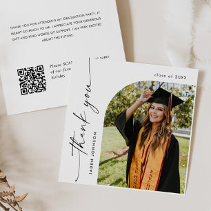 Elegant minimalistisch Afstuderen één foto QR code Bedankkaart