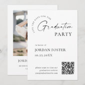 Elegant minimalistisch Afstuderen foto QR code Save The Date (Voorkant / Achterkant)