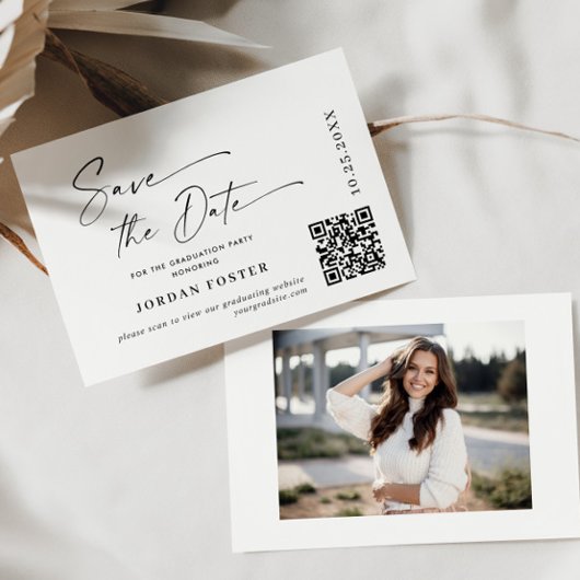 Elegant minimalistisch Afstuderen foto QR code Save The Date
