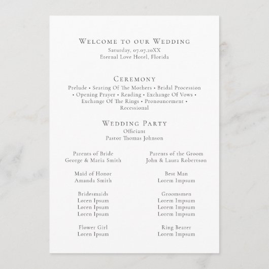 Elegant minimalistisch beige monogram huwelijkspro programma (Achterkant)