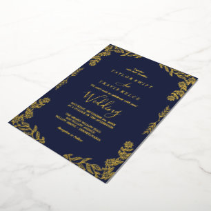 Elegant minimalistisch blad   Gold Foil Navy blauw Folie Uitnodiging