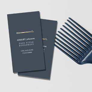 Elegant minimalistisch blauw Faux Gold Hairdresser Visitekaartje