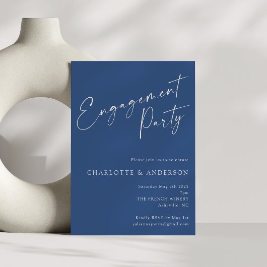 Elegant minimalistisch blauw Modern Engagement Par Kaart
