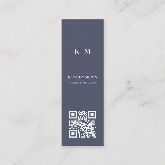 Elegant minimalistisch blauw QR code Interieur Des Mini Visitekaartje (Voorkant)
