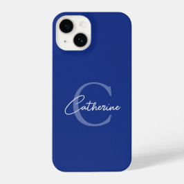 Elegant minimalistisch blauw script monogram iPhone 14 hoesje