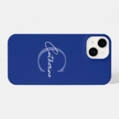 Elegant minimalistisch blauw script monogram iPhone hoesje (Achterkant horizontaal)