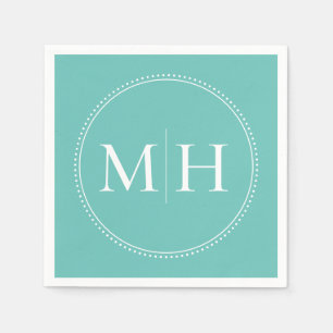 Elegant minimalistisch Blauwgroen monogram huwelij Servet