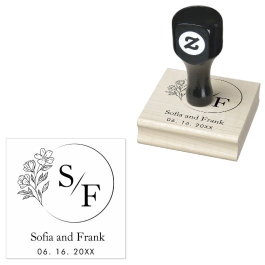 Elegant minimalistisch bloemenbruiloft monogram rubberstempel (Gestempeld)