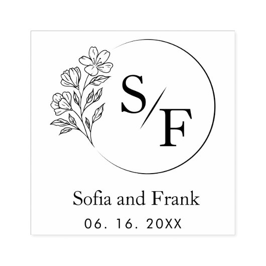 Elegant minimalistisch bloemenbruiloft monogram rubberstempel (Afrduk)
