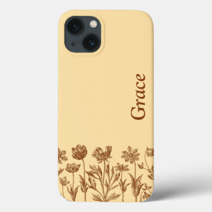 Elegant minimalistisch bloemontwerp met monogram iPhone 13 hoesje
