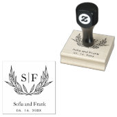 Elegant Minimalistisch Botanisch Bruiloft Monogram Rubberstempel (Gestempeld)