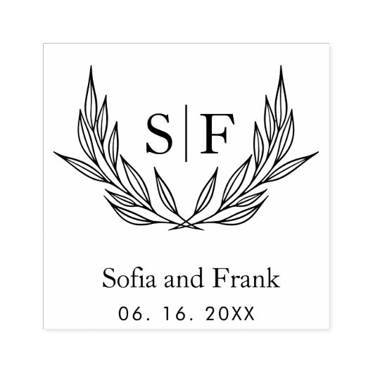 Elegant Minimalistisch Botanisch Bruiloft Monogram Rubberstempel (Afrduk)