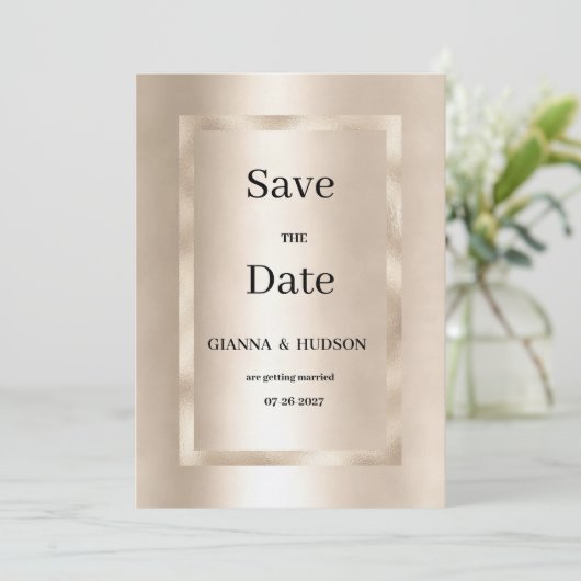 Elegant minimalistisch champagnegoud Save the Date Kaart (Staand voorkant)