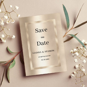 Elegant minimalistisch champagnegoud Save the Date Kaart
