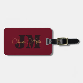 Elegant minimalistisch diep bordeaux monogram ontw bagagelabel