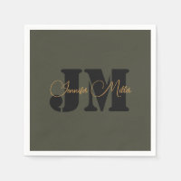 Elegant minimalistisch donker olijf monogram ontwe