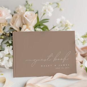 Elegant minimalistisch donker Taupe Weddenschap Gastenboek