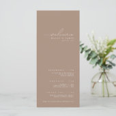 Elegant minimalistisch donker Taupe Wedding Progra Menu (Staand voorkant)