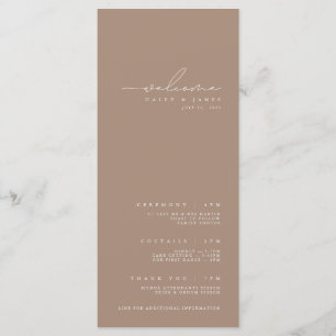 Elegant minimalistisch donker Taupe Wedding Progra Menu