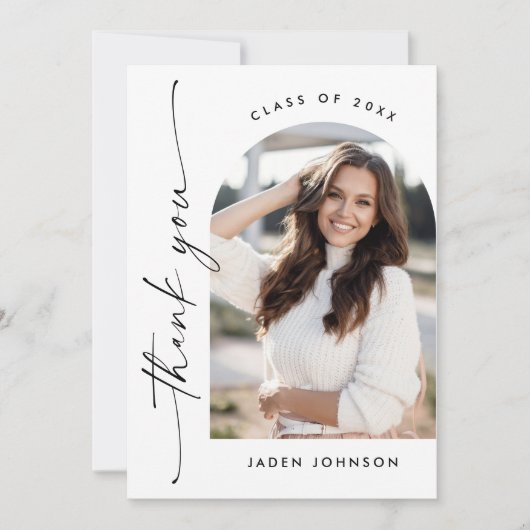 Elegant minimalistisch eenvoudig Afstuderen 2 foto Bedankkaart (Voorkant)
