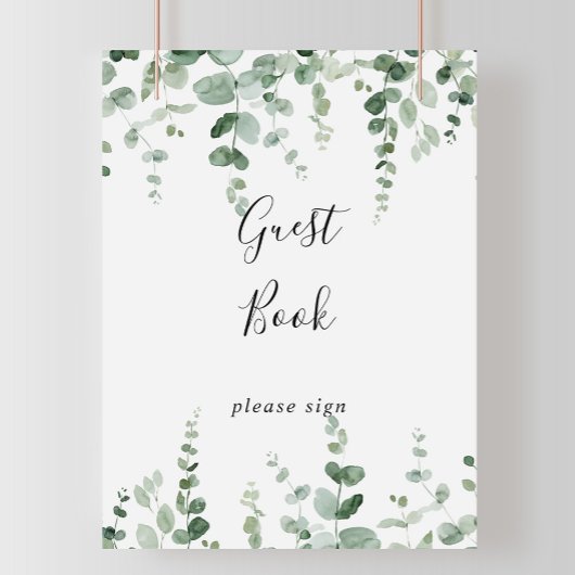 Elegant minimalistisch Eucalyptus Guest Book Sign Poster