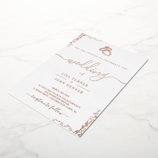 Elegant, minimalistisch Folie huwelijksuitnodiging Folie Uitnodiging (Gedraaid)