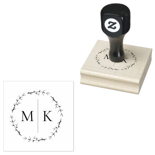 Elegant minimalistisch gebladerte monogram rubberstempel (Gestempeld)