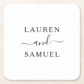 Elegant minimalistisch gepersonaliseerd huwelijksm vierkante kartonnen onderzetter (Voorkant)