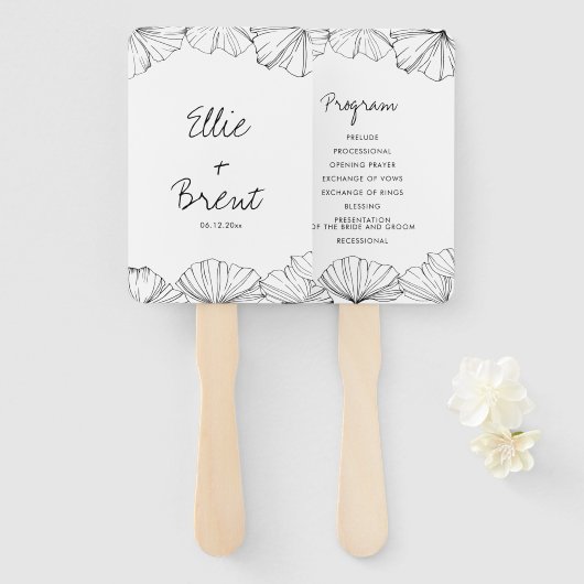 Elegant minimalistisch Ginkgo Biloba trouwprogramm Handwaaier (Voorkant en achterkant)