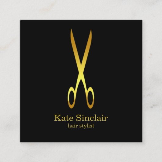 Elegant minimalistisch Gold Scissor Hair Stylist Vierkante Visitekaartje (Voorkant)