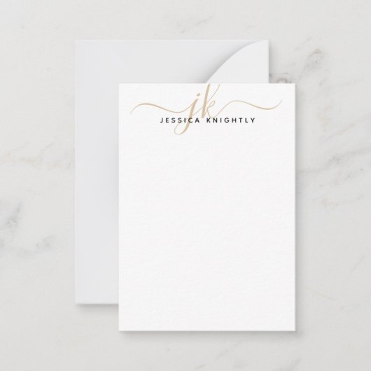 Elegant Minimalistisch Gold Script Monogram Initia Notitiekaartje (Voorkant)