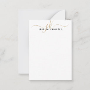 Elegant Minimalistisch Gold Script Monogram Initia Notitiekaartje