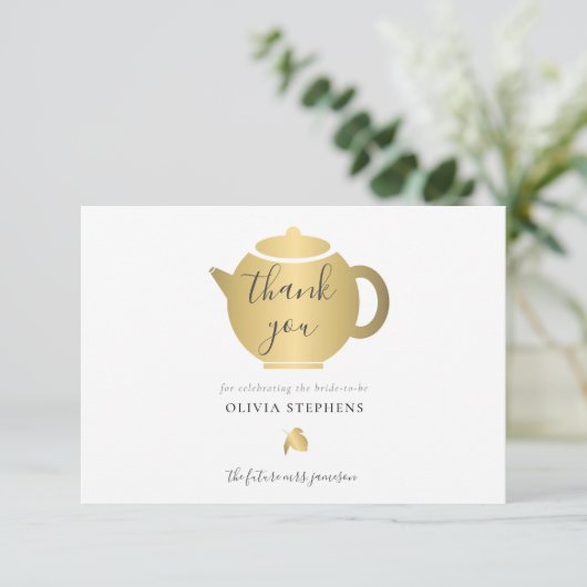 Elegant minimalistisch Gold Vrijgezellenfeest Tea Bedankkaart (Staand voorkant)