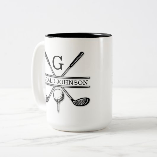 Elegant minimalistisch Golf Monogram Ontwerp Tweekleurige Koffiemok (Voorkant links)