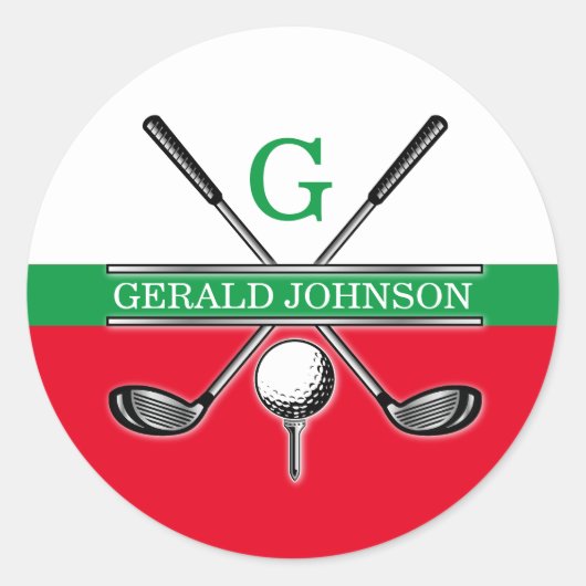 Elegant minimalistisch golf monogram ronde sticker (Voorkant)