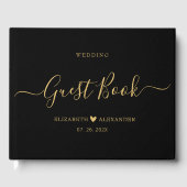 Elegant Minimalistisch Goud Script Zwart Bruiloft Gastenboek (Voorkant)