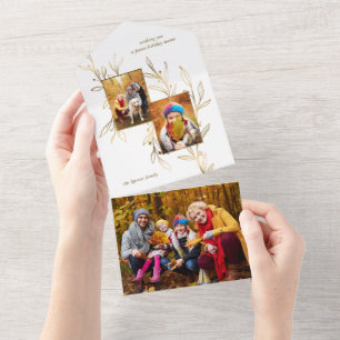 Elegant minimalistisch gouden lijndraden 2-foto's all in one uitnodiging