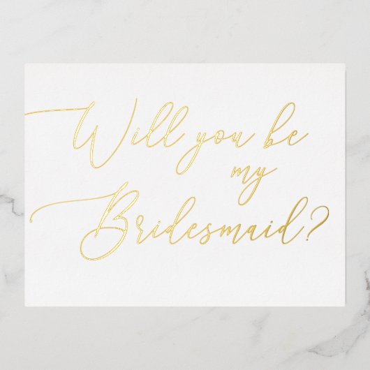 Elegant minimalistisch gouden script bruidsmeisje  folie uitnodiging briefkaart (Voorkant)