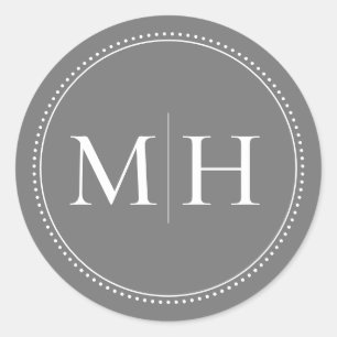 Elegant minimalistisch grijs monogram gestippelde  ronde sticker