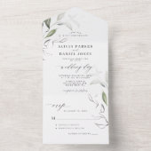 Elegant minimalistisch groen verlaat RSVP bruiloft All In One Uitnodiging (Binnen)