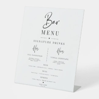 Elegant Minimalistisch Huwelijksbarmenu Bord | taf Reclamebord Met Voetstuk