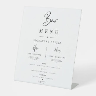 Elegant Minimalistisch Huwelijksbarmenu Bord | taf Reclamebord Met Voetstuk