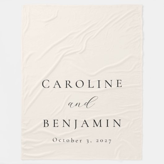 Elegant Minimalistisch Ivory Cream Calligraphy Wed Fleece Deken (Voorkant)